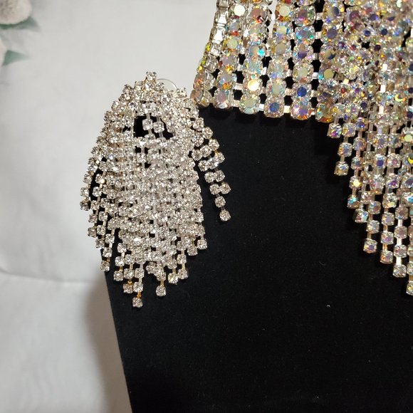 RHINESTONE JELWERY SET EARRINGS/NECKLACE VINTAGE - Picture 2 of 6
